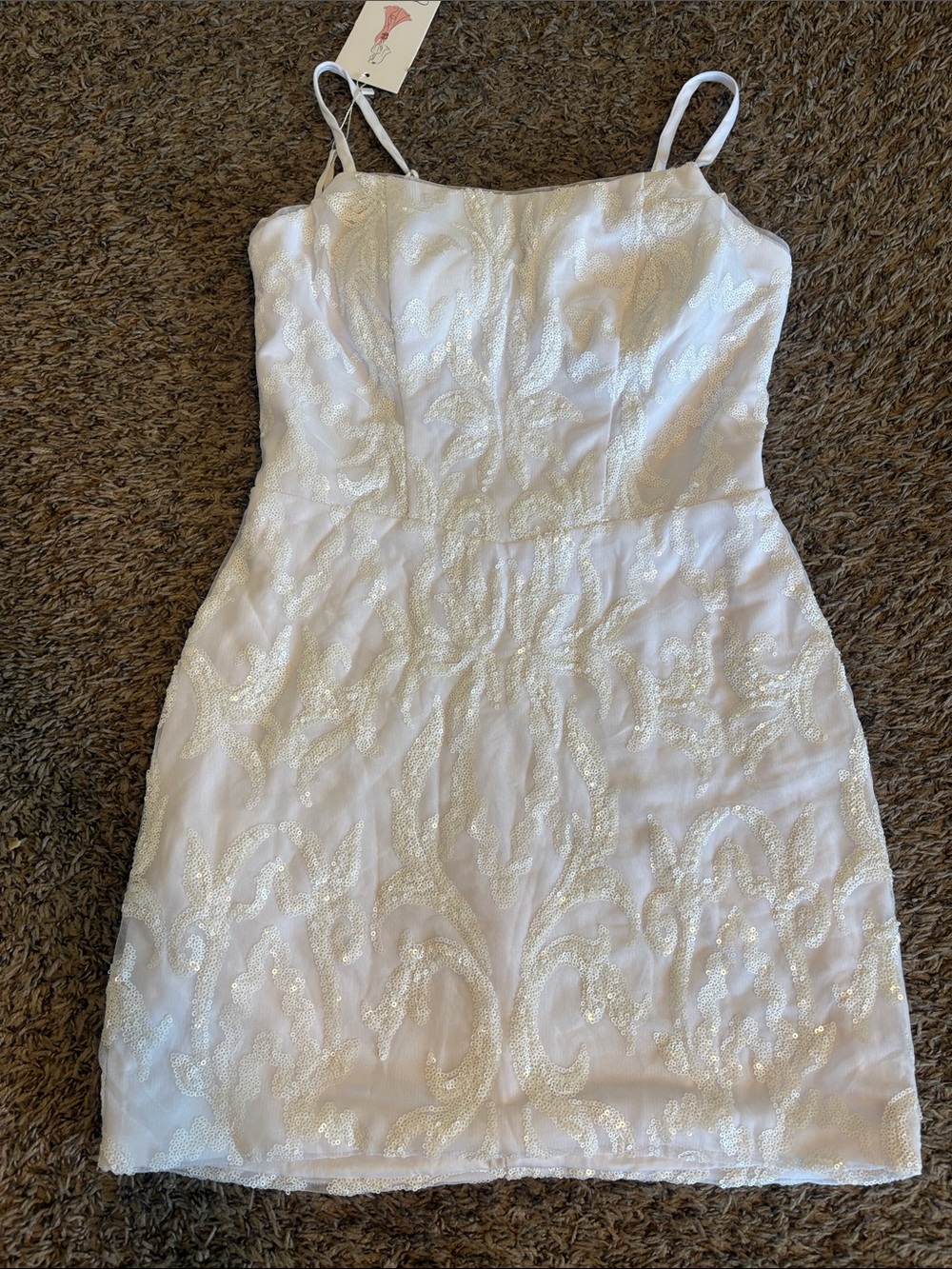 Elegant White Beaded Spaghetti-Strap Dress
